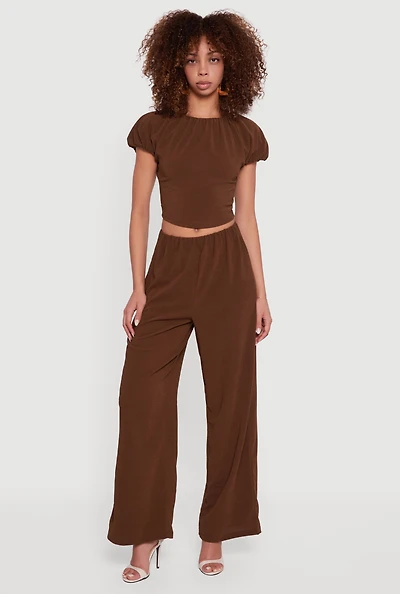Womens Textured Knit Wide Leg Dress Pants,