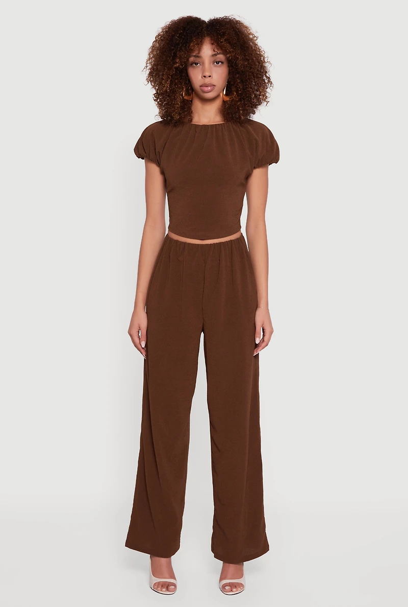 Textured Knit Wide Leg Dress Pants