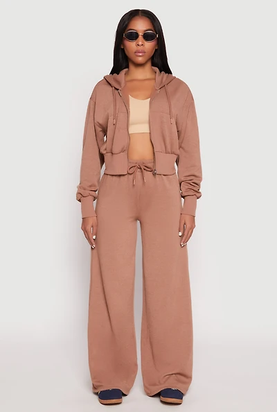Womens Iris Drawstring Wide Leg Sweatpants, Brown, Size M