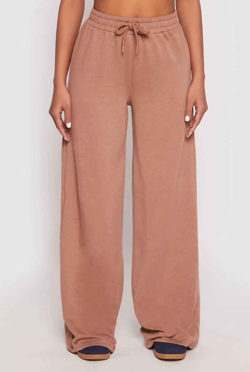 Womens Iris Drawstring Wide Leg Sweatpants, Brown,