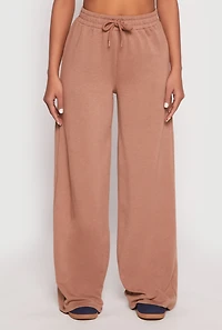 Womens Iris Drawstring Wide Leg Sweatpants, Brown,