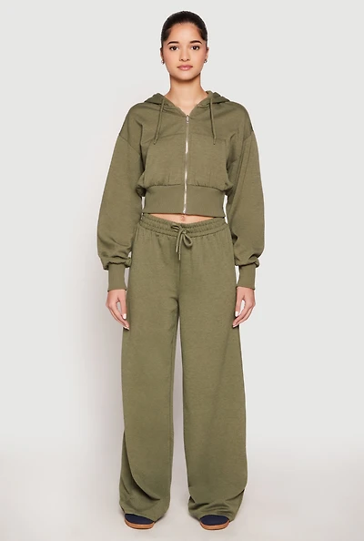Womens Iris Drawstring Wide Leg Sweatpants, Green, Size M