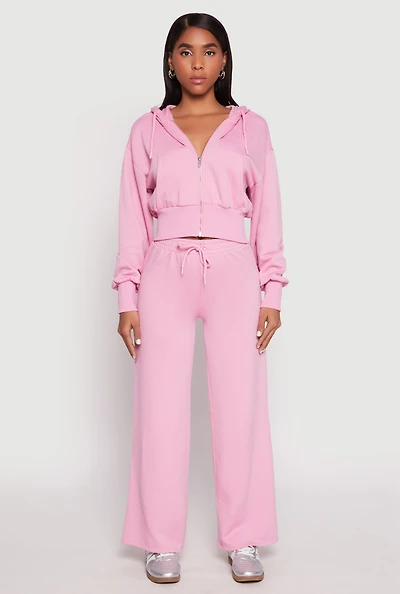 Womens Iris Drawstring Wide Leg Sweatpants, Pink, Size L