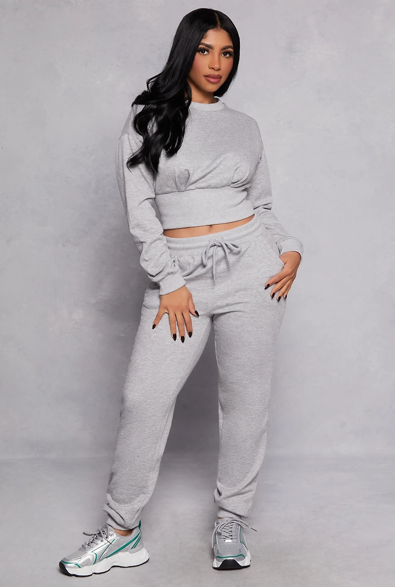 Womens Crew Neck Cropped Sweatshirt, Grey, Size M