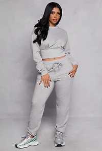 Womens Crew Neck Cropped Sweatshirt, Grey, Size M