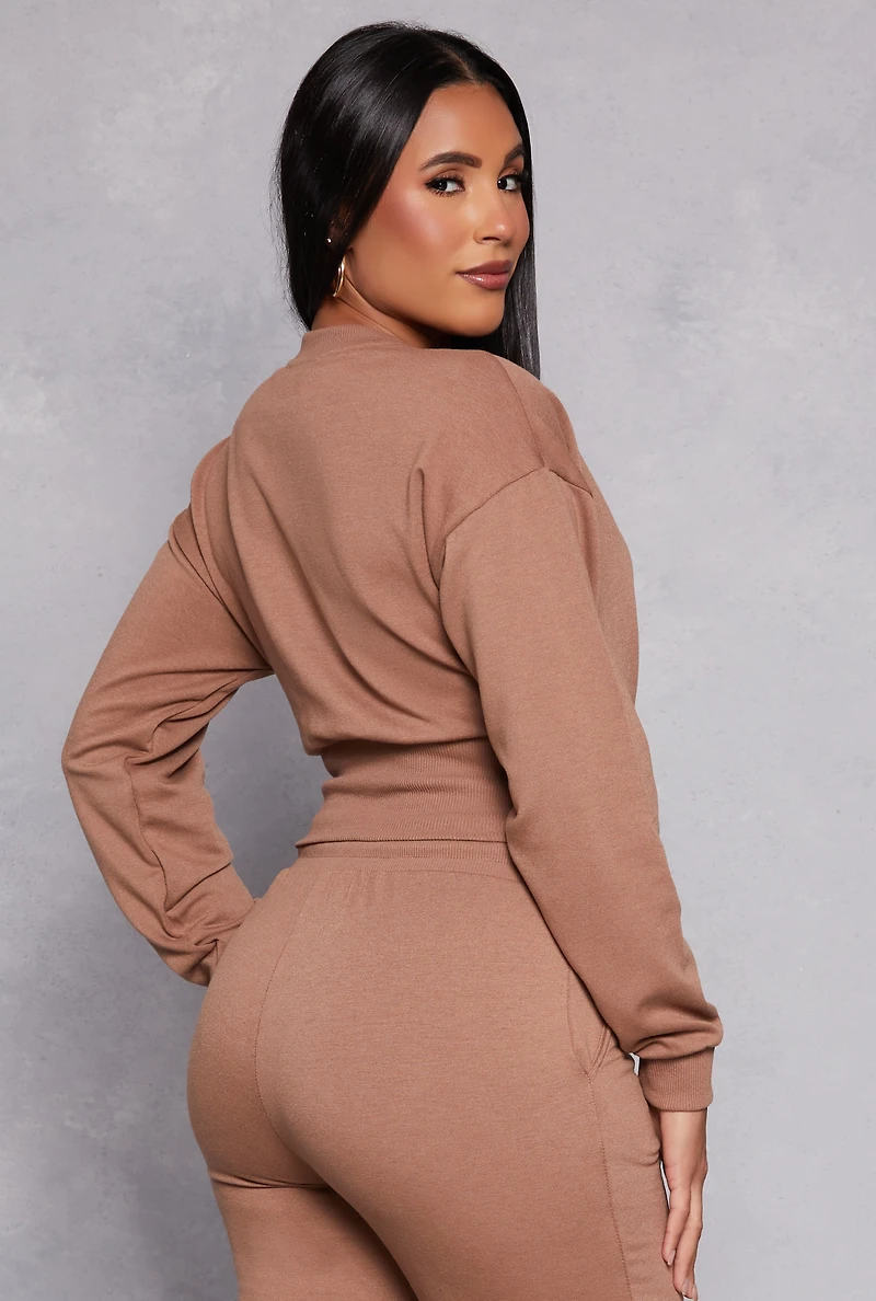 Womens Crew Neck Cropped Sweatshirt,