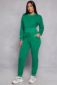 Womens Crew Neck Cropped Sweatshirt, Green, Size S