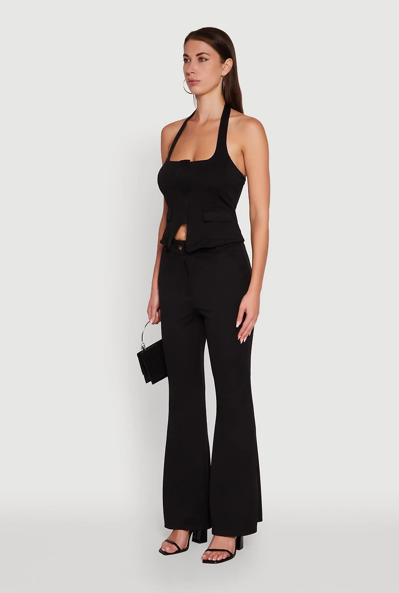 Womens Zip Front Halter Blazer Vest, Black, Size L