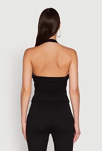 Womens Zip Front Halter Blazer Vest, Black, Size S