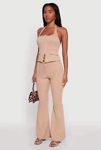 Womens Zip Front Halter Blazer Vest, Beige, Size L