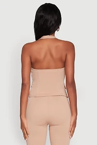 Womens Zip Front Halter Blazer Vest, Beige, Size L