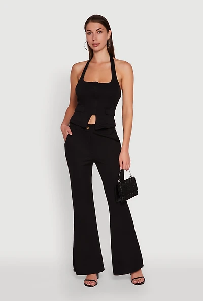 Womens Solid Flared Dress Pants,
