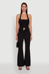 Womens Solid Flared Dress Pants, Black, Size M