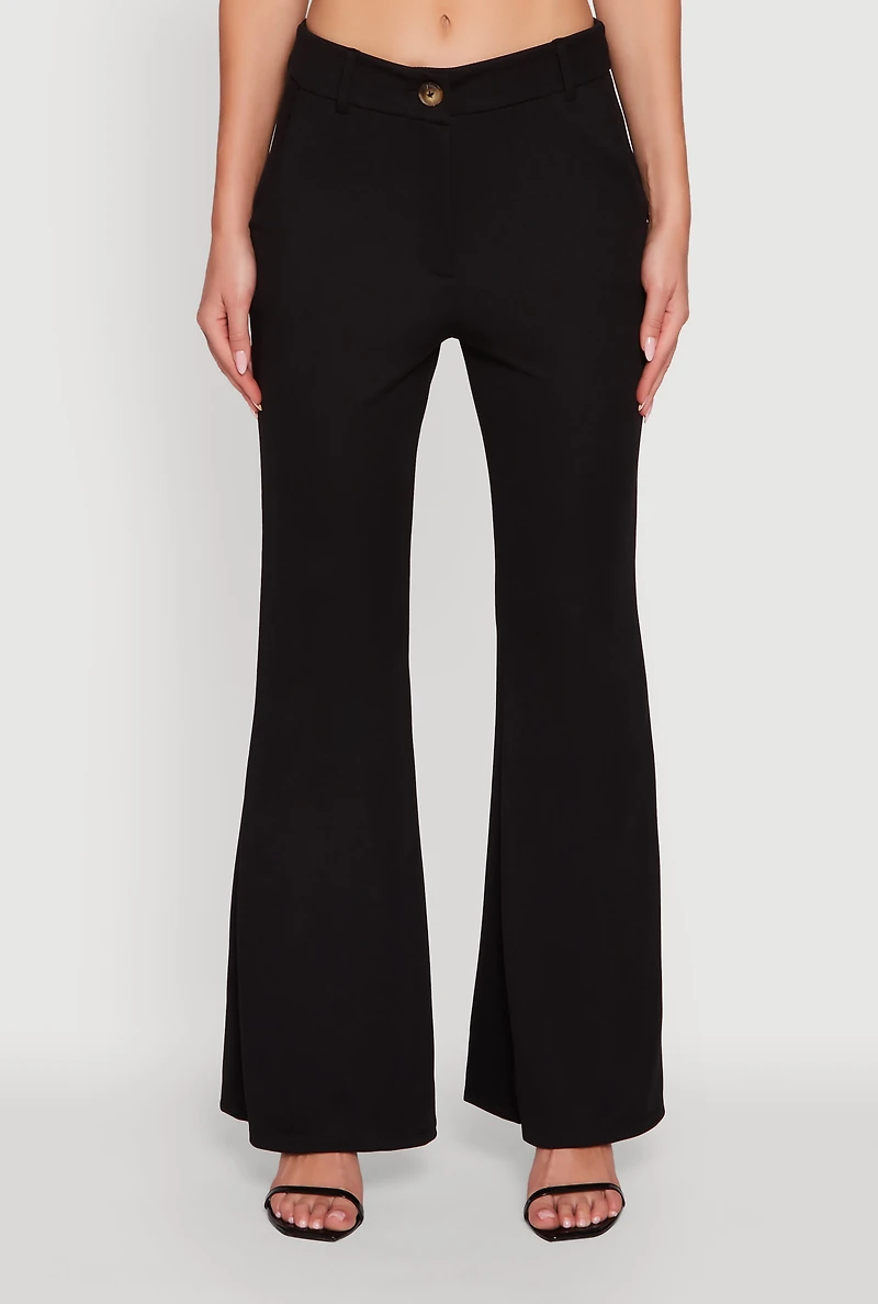Womens Solid Flared Dress Pants, Black, Size S