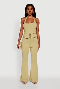 Womens Solid Flared Dress Pants, Green, Size M