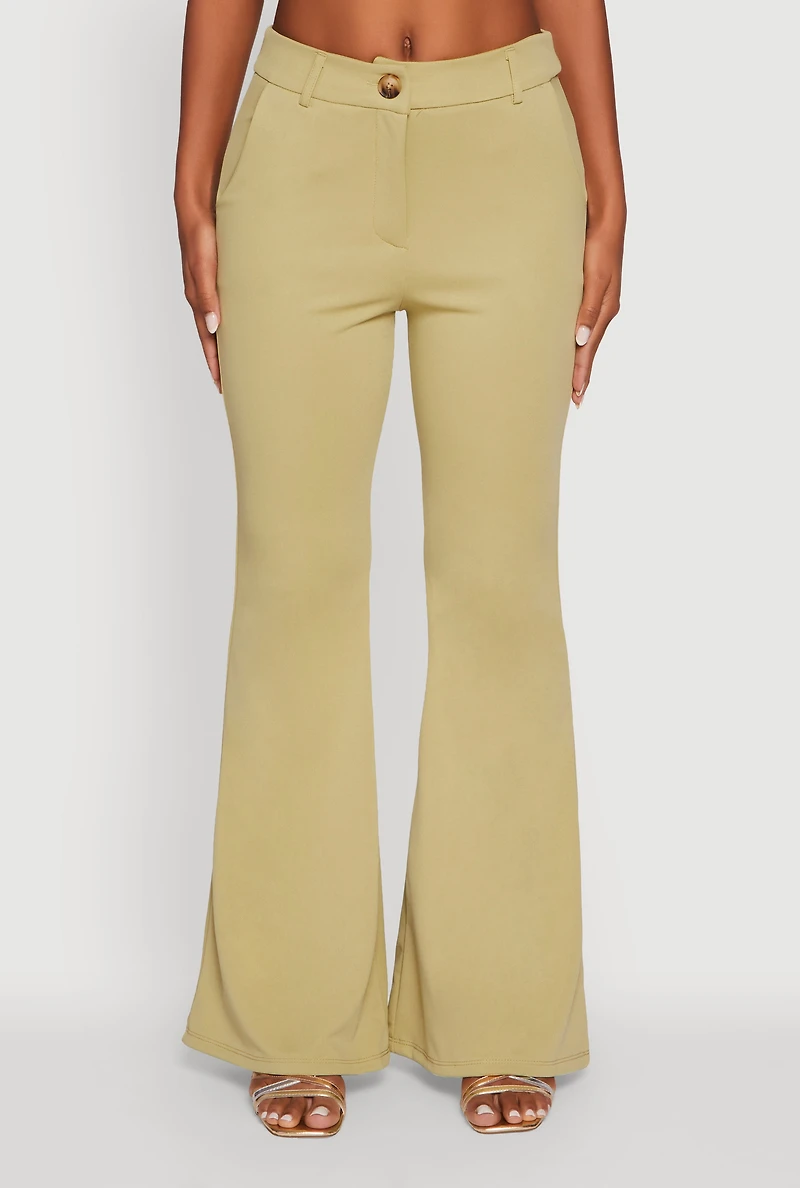 Womens Solid Flared Dress Pants, Green, Size M
