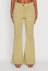 Womens Solid Flared Dress Pants, Green, Size M
