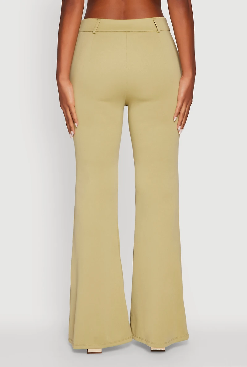 Womens Solid Flared Dress Pants, Green, Size M