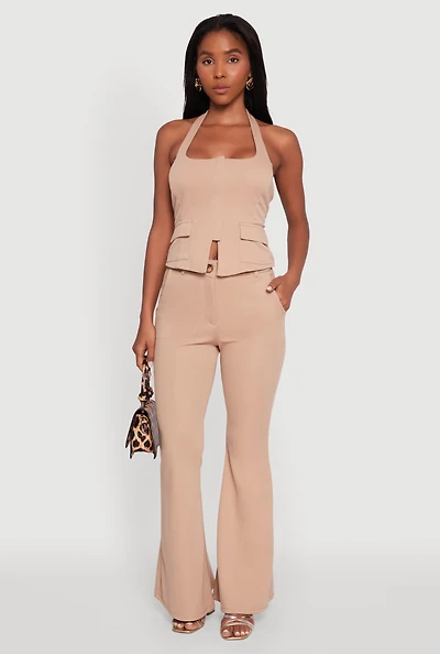 Womens Solid Flared Dress Pants,