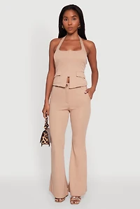 Womens Solid Flared Dress Pants,