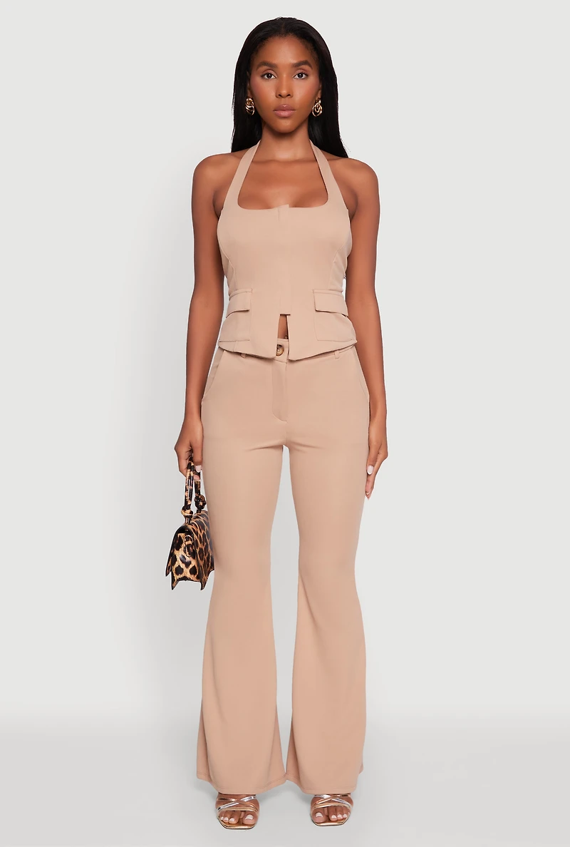 Womens Solid Flared Dress Pants,