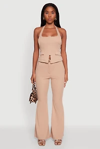 Womens Solid Flared Dress Pants,