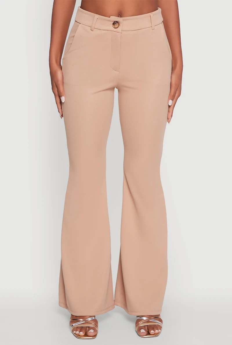 Womens Solid Flared Dress Pants,