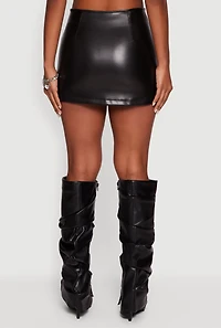 Faux Leather Double Buckle Mini Pencil Skirt