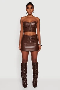 Faux Leather Double Buckle Mini Pencil Skirt