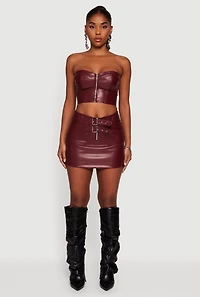 Faux Leather Double Buckle Mini Pencil Skirt