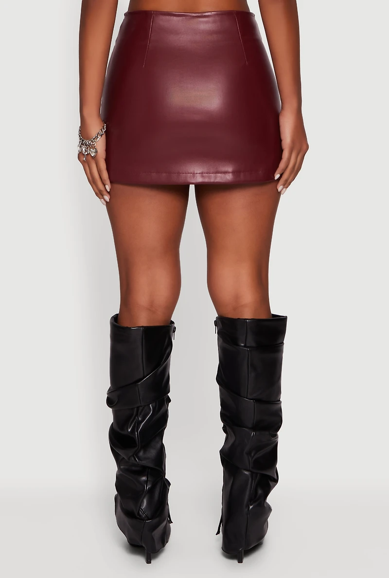Faux Leather Double Buckle Mini Pencil Skirt