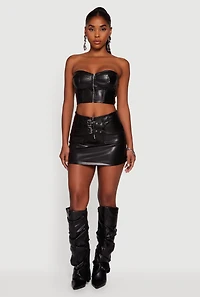 Strapless Faux Leather Cropped Bustier Corset Top