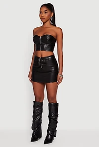 Strapless Faux Leather Cropped Bustier Corset Top