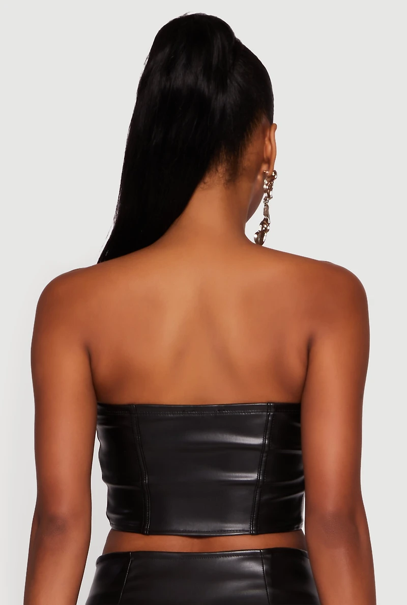 Strapless Faux Leather Cropped Bustier Corset Top