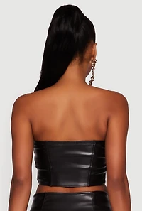 Strapless Faux Leather Cropped Bustier Corset Top