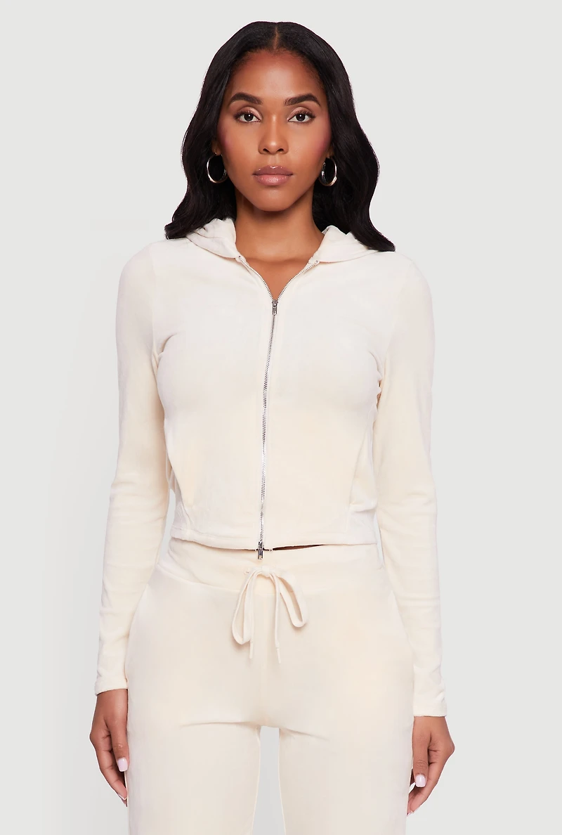 Hooded Zip Front Velour Jacket