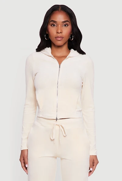 Hooded Zip Front Velour Jacket