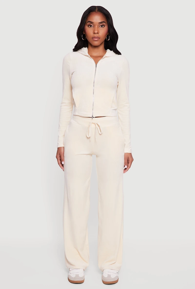 Hooded Zip Front Velour Jacket