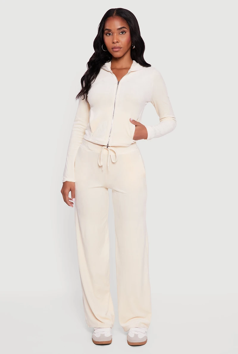 Hooded Zip Front Velour Jacket