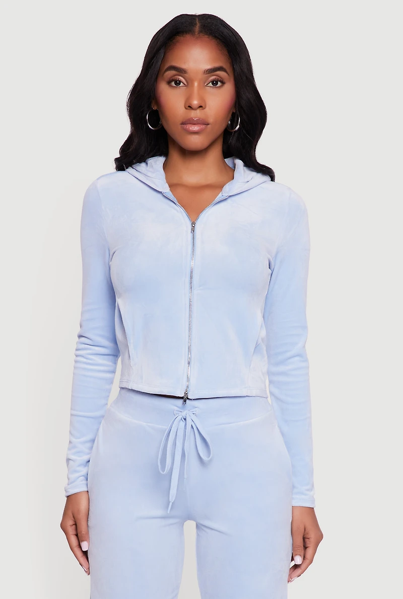 Hooded Zip Front Velour Jacket