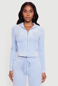 Hooded Zip Front Velour Jacket