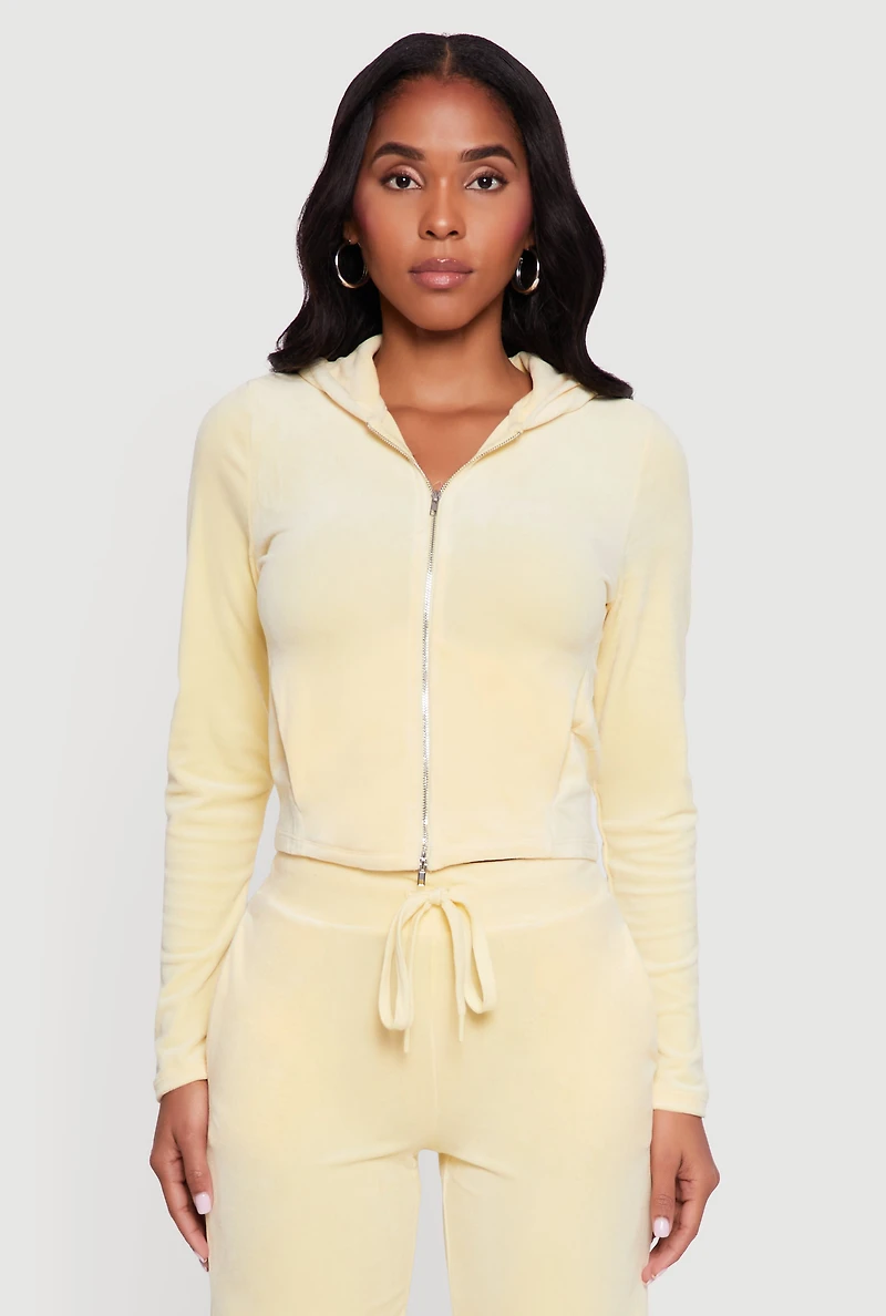 Hooded Zip Front Velour Jacket