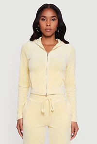 Hooded Zip Front Velour Jacket