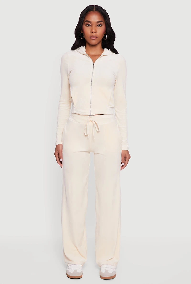 Drawstring High Waisted Velour Sweatpants