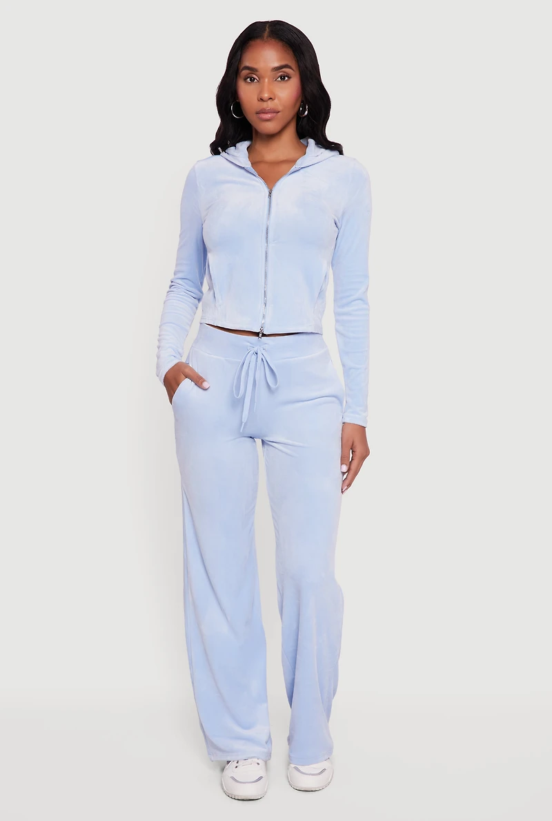 Drawstring High Waisted Velour Sweatpants