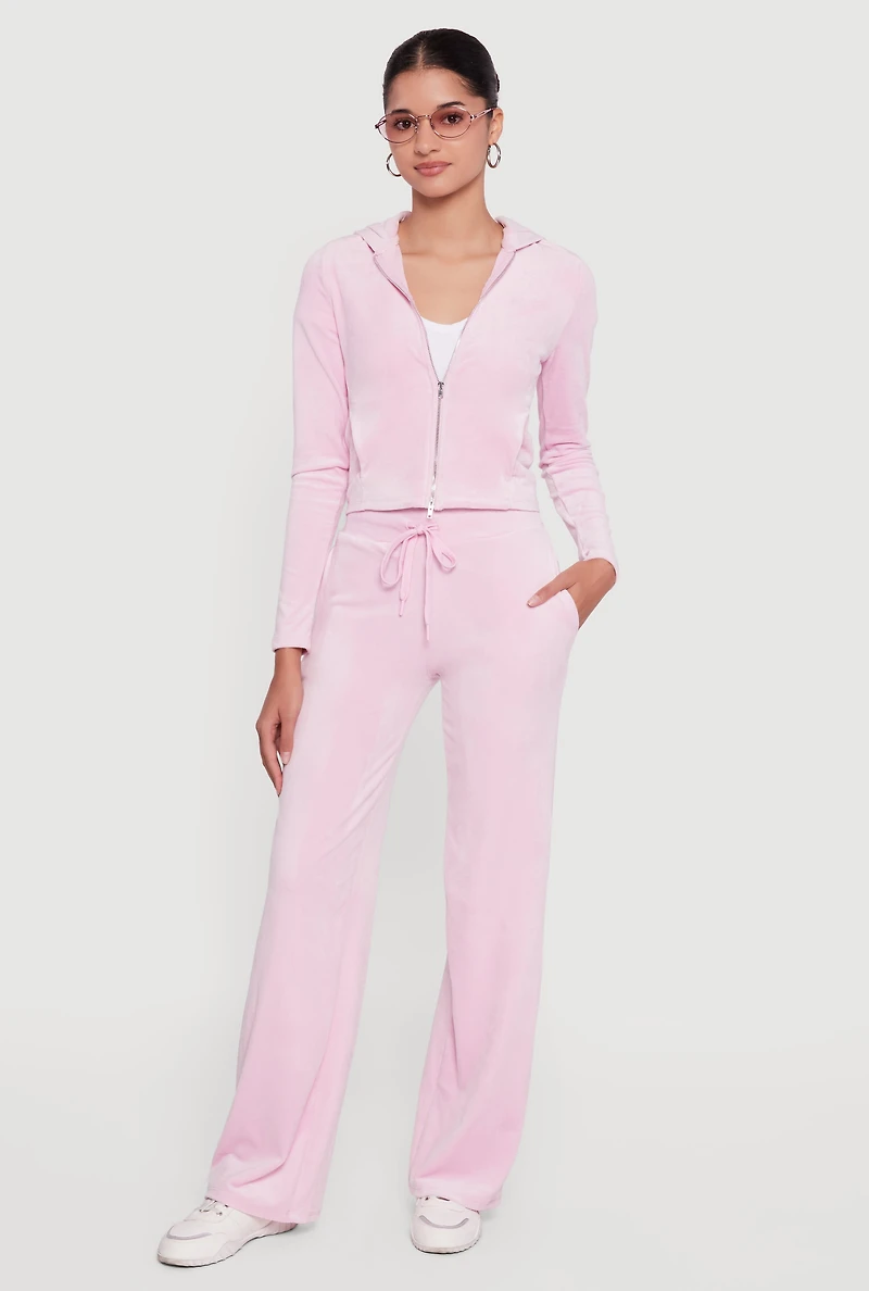 Drawstring High Waisted Velour Sweatpants