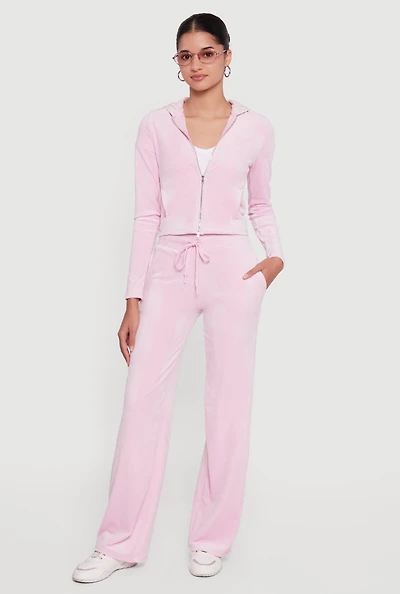 Drawstring High Waisted Velour Sweatpants