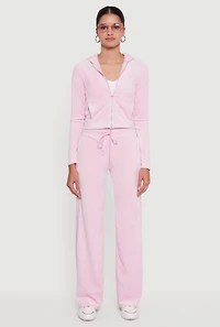 Womens Drawstring High Waisted Velour Sweatpants, Pink, Size L