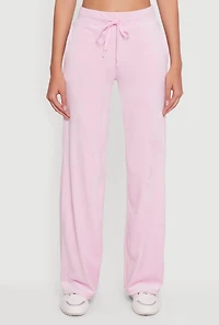 Womens Drawstring High Waisted Velour Sweatpants, Pink, Size L