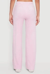 Womens Drawstring High Waisted Velour Sweatpants, Pink, Size L